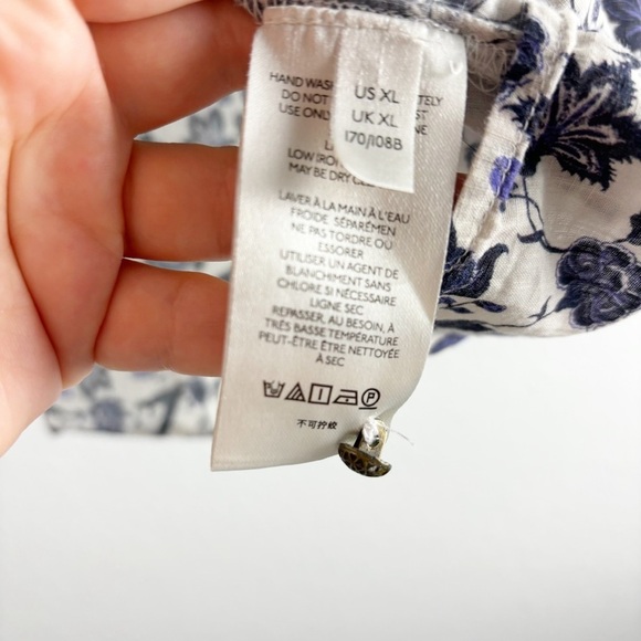 Anthropologie White and Blue Floral Tie-Front Blouse - Picture 4 of 5